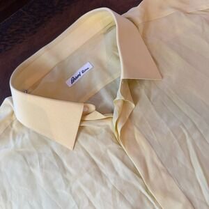 Brioni Shirt Mens 16.5 Yellow Solid Silk Dress Long Sleeve Made In Italy